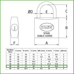Kłódka 50mm mosiężna ten sam klucz mod.20