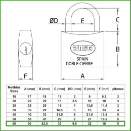 Kłódka mosiężna 60mm podwójne ryglowanie ten sam klucz mod.20