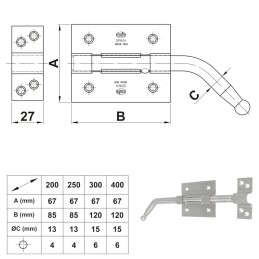 Zasuwa drzwiowa 250mm stal nierdzewna 18/8 mod. 320