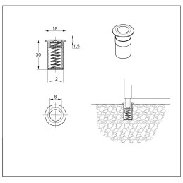 Zaczep tulejka ze sprężyną do zasuwy czołowej 8mm niklowany