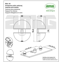 Podpórka do szkła 12mm chrom mod.44 DIS, podpórka półki szklanej