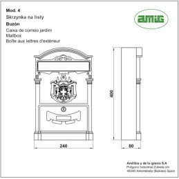 Skrzynka na listy 400x240x80mm biała mod.4