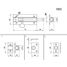 Zasuwka mosiężna 75x30mm z trzema zaczepami