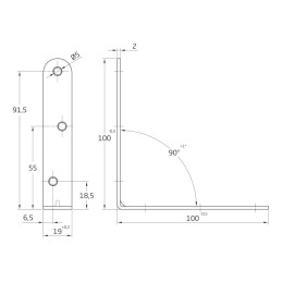Kątownik montażowy 100x100x19mm czarny mod. 3