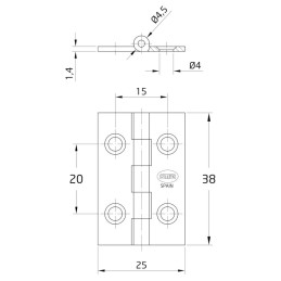 Zawias meblowy 38x25mm mosiężny splatany mod. 1002