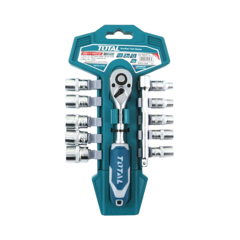 Klucz nasadowy 1/4" z zestawem nasadek THT14114126 (D)