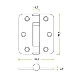Zawias do drzwi 76x67mm stal nierdzewna INOX splatany 2szt.