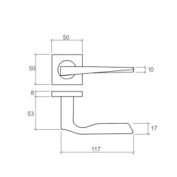 Klamka Lyra 117mm kwadratowa rozeta 50mm chrom satyna