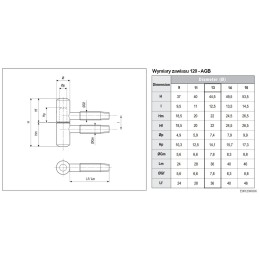 Zawias wkręcany 13x45 mosiądzowany mod. 120 AGB