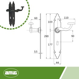 Klamka AMIG klucz 90mm 280x45 czarna mod.100P G90