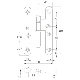 Zawias do drzwi 100x58mm stal czarny rozłączny PRAWY(pl) mod. 405C