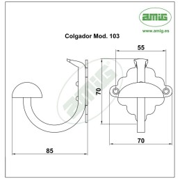 Wieszak ścienny rustykalny pojedynczy czarny 70x70mm mod.103 DIS