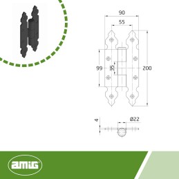 Zawias 9100-200x90 czarny DIS