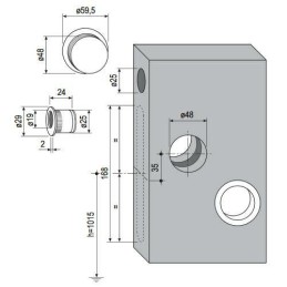 Uchwyty wpuszczane okrągłe 60mm czarne SCIVOLA-E + uchwyt na palec
