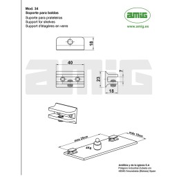 Podpórka półki szklanej 6mm czarna mod.34