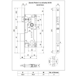 Zamek na wkładkę z dźwignią 90/50 mosiądzowany F18 t.9 PATENT GRANDE