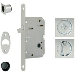 Zamek hakowy łazienkowy 50mm chrom mat F16x160mm + rozety WC SCIVOLA Tre