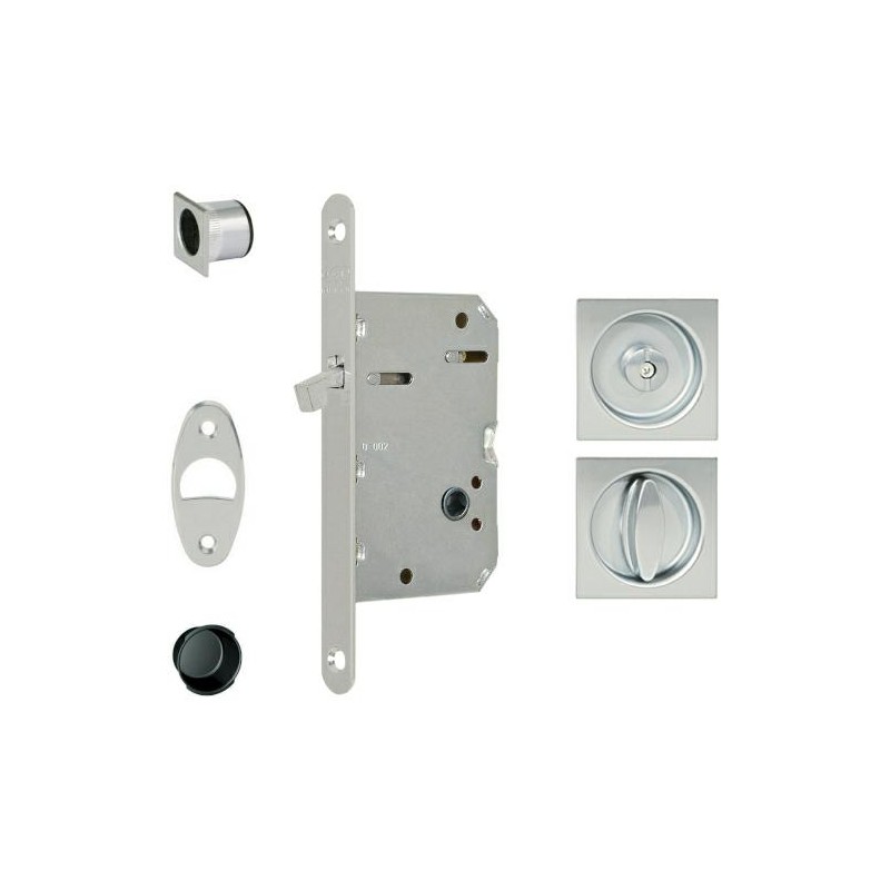 Zamek hakowy łazienkowy 50mm chrom mat F16x160mm + rozety WC SCIVOLA Tre