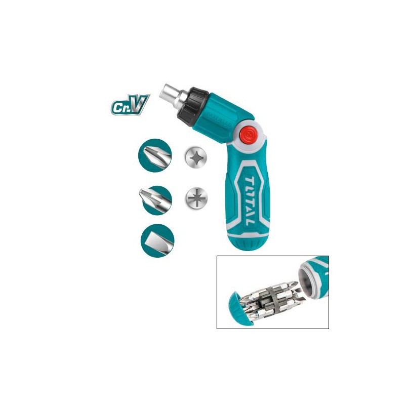 Wkrętak przegubowy z grzechotką i zestawem bitów TACSD30136