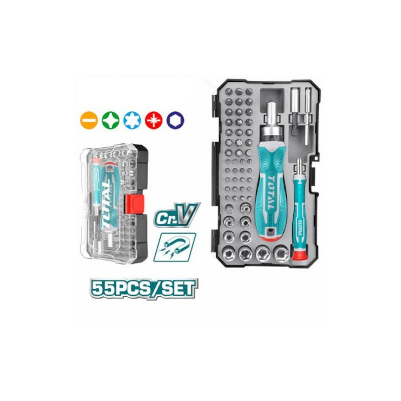 Wkrętak z zestawem 55 bitów i nasadek     TACSD30556