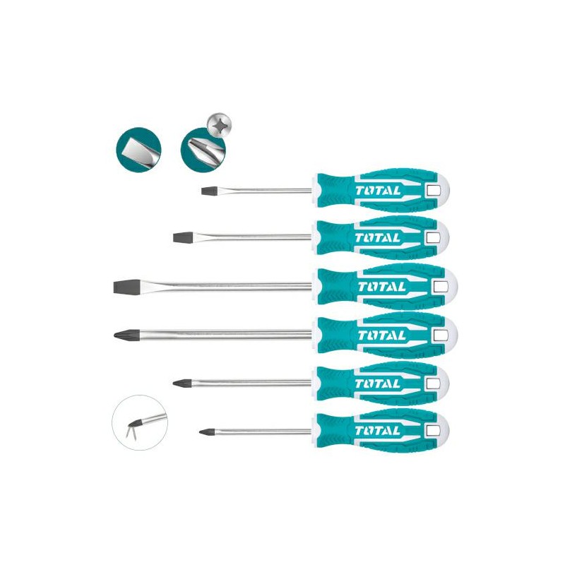 Wkrętaki płaskie SL i krzyżowe PH zestaw 6szt. THT250606 (D)