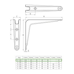Wspornik półki stalowy brązowy 150x125mm mod. 6