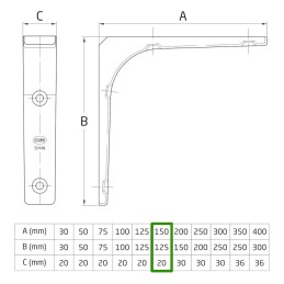 Wspornik półki stalowy czarny 150x125mm  mod. 2