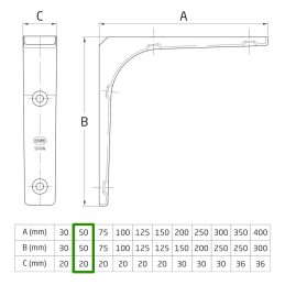 Wspornik półki stalowy biały 50x50mm mod. 2