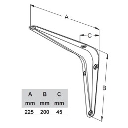 Wspornik półki stalowy srebrny 225x200mm mod. 1