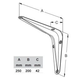 Wspornik półki stalowy czarny 250x200mm  mod. 1