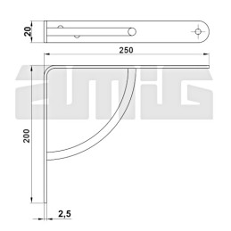Wspornik półki wzmocniony stal czarny 250x200mm mod. 12