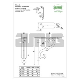 Wspornik półki ornamentalny stal czarny 90x100mm mod.2