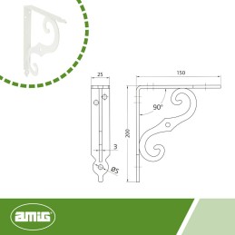 Wspornik półki ornamentalny stalowy biały 150x200mm mod.2