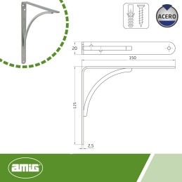 Wspornik półki stalowy szary 150x125mm mod.10
