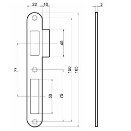Zaczep 165x22mm z najazdem 10mm nikiel satyna do zamka ALFA i BETA
