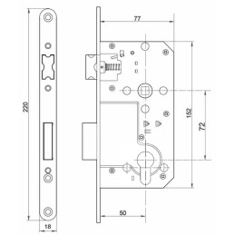 Zamek drzwiowy na wkładkę 72/50 czoło 18mm chrom połysk ALFA
