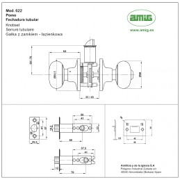 Gałka z zamkiem łazienkowa mosiądz satyna mod. 622