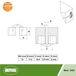 Zawias cylindryczny ukryty fi. 10mm mosiężny mod. 1020