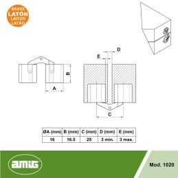 Zawias cylindryczny ukryty fi. 16mm mosiężny mod. 1020
