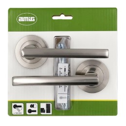 Klamka drzwiowa na okrągłych szyldach nikiel satyna mod. MAI RX