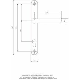 Klamka Balmoral na wkładkę 92mm srebrna szyld 243x32x11mm