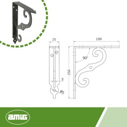 Wspornik półki ornamentalny czarny 190x250 mm mod.2