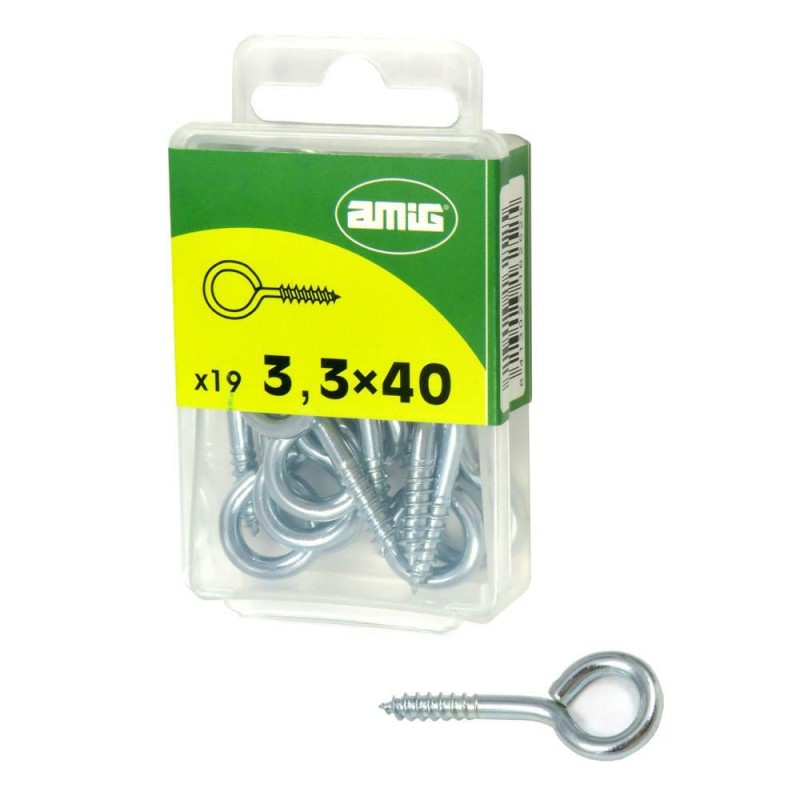 Haczyki oczkowe wkręcane 3,3x40mm oczko 9mm cynkowane 19szt.