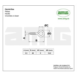 Haczyk wkręcany 3,3x40mm oczko 9mm cynkowany 19szt.