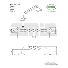 Uchwyt meblowy 130mm czarny skręcona rękojeść mod.1002