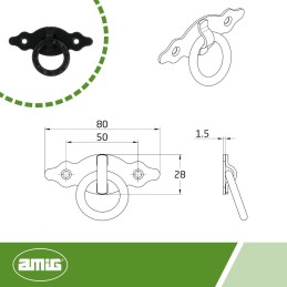 Uchwyt z kółkiem 80x30x1,5mm czarny mod.1000 DIS