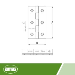 Zawias meblowy 75x42mm stalowy mosiądzowany mod. 5005