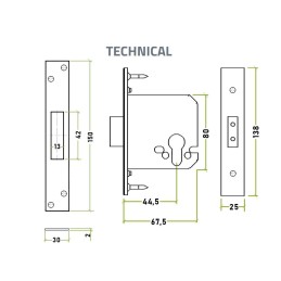 Zamek drzw. wpuszczany F25/44,5 inox