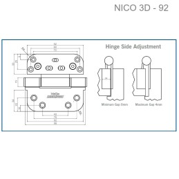 Zawias do drzwi 92mm 3D z regulacją złoty połysk mod. Nico