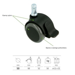 Kółko z poliuretanu 50mm z hamulcem i bolcem 11x22mm mod. 1508